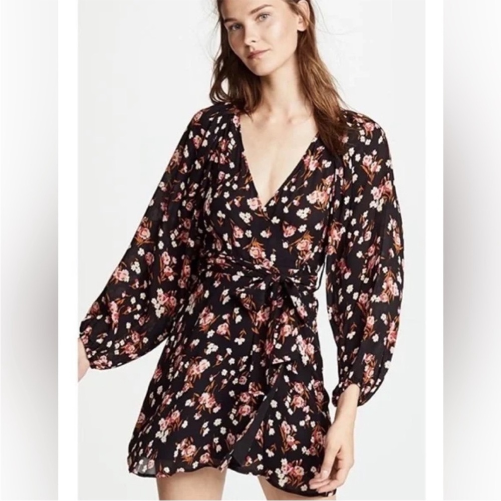 A.L.C. Carlo Wrap silk dress Long Sleeve floral mini dress